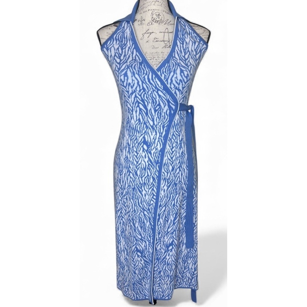 Diane‎ Von Furstenberg DVF x Target Sweater Midi Wrap Dress Sea Blue & White XXS